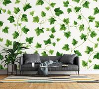 Panoramic Mural Wallpaper 3D Green Ivy Vine Photo Wallpaper | Wipeable Waterproof Wall Mural Botanical Leaf Feature Wall Art 200x140 cm for Living Room Bedroom Home Officep532
