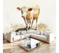 Panoramic Mural Wallpaper Cow Farm Animal Wall Mural Non-Woven | Matt Wipeable Waterproof Photo Wallpaper Vintage Rustic Feature Wall Art 200x140 cm for Living Room Bedroom Home Office H792