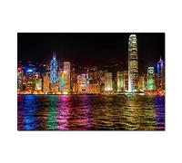 Panoramic Painting on Canvas,Hong Kong Victoria Harbour Evening View Canvas Prints,Canvas Wall Art Picture for Living Room Decor 30x45cm(12x18in) Frameless
