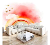 Panoramic Photo Wallpaper Cartoon Style Wall Mural W400 x H280 cm, Rainbow Clouds Stars Luxury Art Photo Large Mural Wallpaper for Living Room Bedroom Decor - Easy to Install