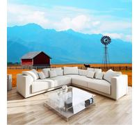 Panoramic Photo Wallpaper Farmhouse Style Wall Mural W300 x H210 cm, Mountain Cabin Luxury Art Photo Large Mural Wallpaper for Living Room Bedroom Decor - Easy to Install