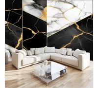 Panoramic Photo Wallpaper Marble Texture Wall Mural W350 x H256 cm, Golden Lines Luxury Art Photo Large Mural Wallpaper for Living Room Bedroom Decor - Easy to Install