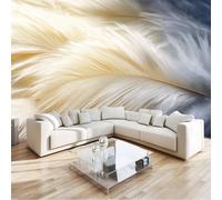 Panoramic Photo Wallpaper Mural 138 x 101 inch (W x H), Cream Wall Poster Luxury Art Wallpaper 3D Effect - Minimalism Feathers Textures Poster Decoration for Bedroom Living Room
