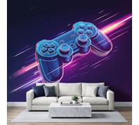 Panoramic Sci Fi Gaming Wallpaper Mural 500W x 280H cm, Neon Trendy Avant Garde Gamepad Wall Poster Photo Wallpaper Mural 3D Effect Dark Blue Wall Art Poster Decor for Bedroom Living Room Corridor