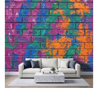 Panoramic Street Graffiti Wallpaper Mural 250W x 175H cm, Abstract Industrial Geometric Colour Block Wall Poster Photo Wallpaper Mural 3D Effect Red Wall Art Poster for Bedroom Living Room