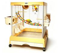 Panoramic Transparent Bird Cage 20.1x19.7x25.6 in Aviary for Parrots | 16cm seed guard +10° slope, temp display, aluminum frame, pull-out tray, 4 side ports+front door(Yellow)