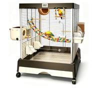 Panoramic Transparent Bird Cage 20.1x19.7x25.6 in Aviary for Parrots | 16cm seed guard +10° slope, temp display, aluminum frame, pull-out tray, 4 side ports+front door(Black)