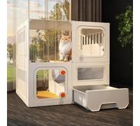 Panoramic Transparent Cat Cage with Litter Box Spacious Multi-Tier Cat Enclosure for Indoor Cats Detachable Pet Playpen for Kittens & Adult Cats(71x46x71cm)