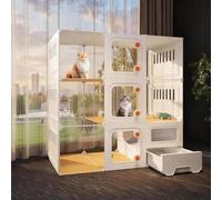 Panoramic Transparent Cat Cage with Litter Box Spacious Multi-Tier Cat Enclosure for Indoor Cats Detachable Pet Playpen for Kittens & Adult Cats(106x46x106cm)