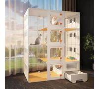 Panoramic Transparent Cat Cage with Litter Box Spacious Multi-Tier Cat Enclosure for Indoor Cats Detachable Pet Playpen for Kittens & Adult Cats(106x46x141cm)