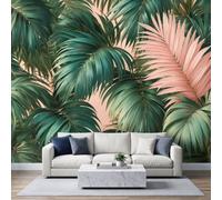 Panoramic Tropical Botanical Wallpaper Photo Mural 250W x 175H cm, Custom Watercolour Jungle Palm Leaf Floral Poster Wallpaper for Living Room Bedroom Nursery - Seamless Effect Teal Wall Art Mural