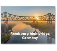 Panoramic View of The Famous Rendsburg High Bridge on The Kiel Canal with The Transporter Bridge and The Caravan Site in The Morning., Fridge Magnet