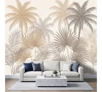 Panoramic Vintage Minimalist Wallpaper Photo Mural 200W x 140H cm, Tropical Jungle Nature Coconut Leaf Palm Leaf Poster Wallpaper for Living Room Bedroom - Seamless Effect Smoky Grey Wall Art Mural