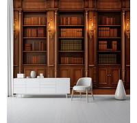 Panoramic Wallpaper Dark Brown - Vintage Library Bookshelf Photo Wallpaper, Large Mural for Bedroom Living Room Office Poster Decoration 250 x 175 cm (W x H) Mural Panoramic Wall Tapestry