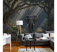 Panoramic Wallpaper,Forest Landscape Silk Cloth Wall Murals,Sunlight Filters Through Branches Falls On The Elephant Mural Wallpaper For Living Room Bedroom Home Decoration,Dark Green,250 × 175 Cm