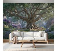 Panoramic Wallpaper,Majestic Ancient Banyan Tree Silk Cloth Wall Murals,Sunlight Filters Through The Branches Leaves Mural Wallpaper For Living Room Bedroom Home Decoration,Green,450 × 315 Cm