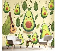 Panoramic Wallpaper Mural,200X140Cm Wall Poster Cream Green Music Avocado Art Photo 3D Effect,Cartoon Animals Poster Decoration for Home Bedroom Living Room Tv Backdrop Corridor