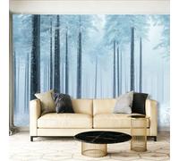 Panoramic Wallpaper Mural 300 x 210 cm Feature Bedroom Cedar Forest Mist White Snow Living Room, Bedroom,Office Home Decoration Nordic ScandinavianSky Blue