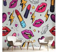 Panoramic Wallpaper Mural,300X210Cm Wall Poster Grayish Red Lipstick Heart Art Photo 3D Effect,Pop Art Poster Decoration for Home Bedroom Living Room Tv Backdrop Corridor