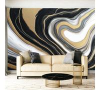 Panoramic Wallpaper Mural 350 x 256 cm Feature Bedroom Black Gold Marble Liquid Texture Living Room, Bedroom,Office Home Decoration Modern Luxury ElegantCharcoal Black