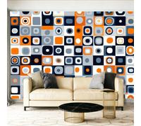 Panoramic Wallpaper Mural 400 x 280 cm Feature Bedroom Geometric Square Dots Patchwork Living Room, Bedroom,Office Home Decoration Vintage Geometric RetroBurnt Orange