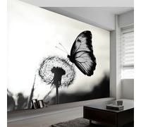 Panoramic Wallpaper Mural Black Photo Wallpaper W400 x H280 cm, Dandelion Flowers Butterfly Luxury Art Photo Large Wall Mural Decor for Living Room Bedroom Office & Kids Room, Easy to Install