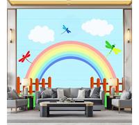 Panoramic Wallpaper Mural Cartoon Style Photo Wallpaper W250 x H175 cm, Rainbow Dragonfly Luxury Art Photo Large Wall Mural Decor for Living Room Bedroom - Easy to Install