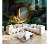 Panoramic Wallpaper Mural Fantasy Forest, 3D Non-Woven Wall Mural Secret Realm Stone Gate, Premium Art Print Wall Decor for Living Room Kids' Bedroom Office 200 X 140 Cm Multicolor