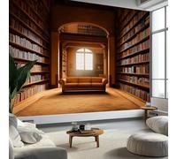 Panoramic Wallpaper Mural Realistic Style Photo Wallpaper W300 x H210 cm, Library Bookshelf Luxury Art Photo Large Wall Mural Decor for Living Room Bedroom - Easy to Install
