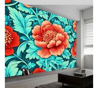 Panoramic Wallpaper Mural Red Photo Wallpaper W300 x H210 cm, Vintage Style Botanical Flowers Luxury Art Photo Large Wall Mural Decor for Living Room Bedroom Office & Kids Room, Easy to Install