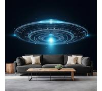 Panoramic Wallpaper Mural Sci Fi Futuristic Style Photo Wallpaper W300 x H210 cm, Space UFO Luxury Art Photo Large Wall Mural Decor for Living Room Bedroom - Easy to Install