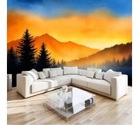 Panoramic Wallpaper Mural Sunset Glow Photo Wallpaper W200 x H140 cm, Abstract Forest Mountains Luxury Art Photo Large Wall Mural Decor for Living Room Bedroom - Easy to Install