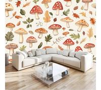 Panoramic Wallpaper Mushroom Leaf Pattern 3D Effect Photo Wallpaper, Beige Mural Panoramic Wall Tapestry, Large Photo Mural W200 X H140 Cm for Bedroom Living Room Office Decoration