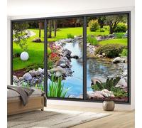 Panoramic Wallpaper Trompe l'Oeil Bay Window Garden River Width 195 cm x Height 117 cm