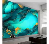 Panoramic Wallpaper Wall Mural - Abstract Marble Ink Painting, Green Non-Woven Premium Fleece Wallpaper Poster for Bedroom Living Room Home Wall Decoration, W250 x H175 cm