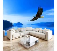 Panoramic Wallpaper Wall Mural Animal Eagle, Rainforest Island Non-Woven Fleece Wallpaper Poster W200 x H140 cm for Bedroom Living Room Home Wall Decoration