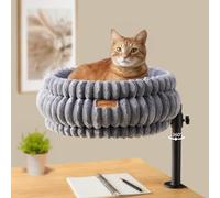 PANORIC Cat Desk Bed, Desk-Mounted Cat's Perch with 360° Rotation & Adjustable Height, Supports Up to 40LBS, Desktop/Flat Surface Use, Cozy Elevated Kitten Hammock/Nest for Indoor Cats & Home Office
