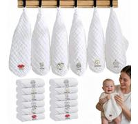 Paños algodón muselina 6unidades Bordados cara Boca Mano Pie caderas bañera | 100% algodón, bordados en español para cada zona corporal, evita infecciones cruzadas y cuida la piel frágil del bebé.