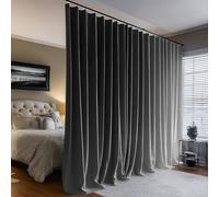 PANOVOUS Blackout Room Divider Curtain - Extra Long Thermal Insulated Pencil Pleat Drapes with Hooks for Bedroom, Heavy Duty Curtains for Sliding Glass Door, 120W x 108L Inches, GREY (1 Panel)