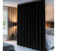 PANOVOUS Room Divider Blackout Curtain, 120W x 96L Extra Wide Privacy Drapes, Ceiling Mount Thermal Curtain for Sliding Glass Door/Garage/Office, Black, 1 Panel