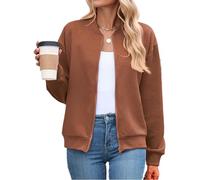 PANOZON Women's Full Zip Bomber Jacket Lightweight Baseball Jackets Ladies Fall Zipper Coat Casual Long Sleeve Sportwear Tops Khaki L