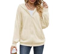 PANOZON Women's Zip Up Hoodies Long Sleeve Sweatshirts with Pockets Casual Ladies Spring Fall Thin Zipper Jacket Beige XL