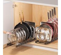PanPanPal Pots and Pans Organizer under Cabinet, 2 Pack Pull out Pan Organizers inside Cabinet for Kitchen Cabinet Organizers and Storage with Adjustable Dividers and Handled Divider