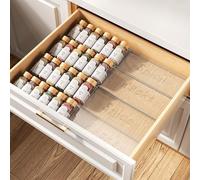PanPanPal Spice Drawer Organiser, Spice Rack for Inside Drawer, Adjustable Seasoning Organizer for Cupboard, Acrylic Drawers Shelf for kitchen, 2 Tiers, Set of 4, Clear