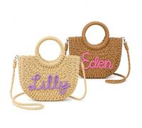 PANPANZZ Custom Straw Bag For Women, Personalized Crossbody Beach Purse With Name, Handwoven Summer Shoulder Tote Basket For Vacation Travel