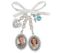 PANPANZZ Personalized Bridal Bouquet Photo Charm - Custom Memorial Wedding Charm With Ribbon - Remembrance Photo Pendant For Bride - Wedding Keepsake Gift(B)