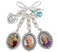 PANPANZZ Personalized Bridal Bouquet Photo Charm - Custom Memorial Wedding Charm With Ribbon - Remembrance Photo Pendant For Bride - Wedding Keepsake Gift(C)