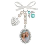PANPANZZ Personalized Bridal Bouquet Photo Charm - Custom Memorial Wedding Charm With Ribbon - Remembrance Photo Pendant For Bride - Wedding Keepsake Gift(A)