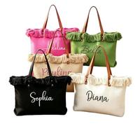 PANPANZZ Personalized Bridesmaid Tote Bag With Custom Name Embroidery, Fringed Canvas Beach Bag For Bridal Party Gifts, Large Boho Bachelorette Bags For Maid Of Honor, Mother Of The Bride