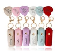 PANPANZZ Personalized Engraved Birth Flower Lipstick Bag Keychain, Lipstick Case With Mirror, Custom Name Anti Lost Lip Balm Storage Holder, Women Gift, Valentine Day Gift For Her